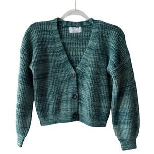 Old Navy Long Sleeve Marled V Neck Button Front Crochet Cardigan Teal L Girls